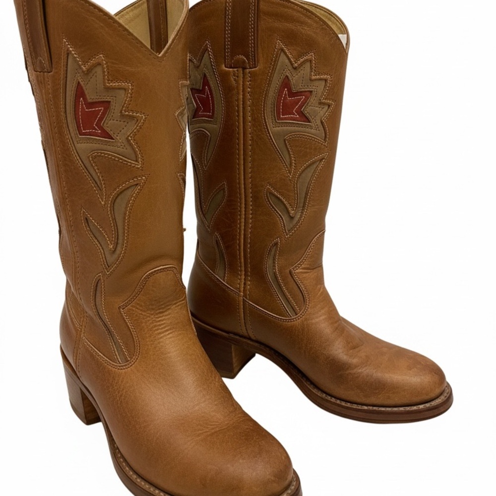 FRYE Metallic Brown Leather Floral Cowgirl Cowboy Western Vintage Sabrina Campus